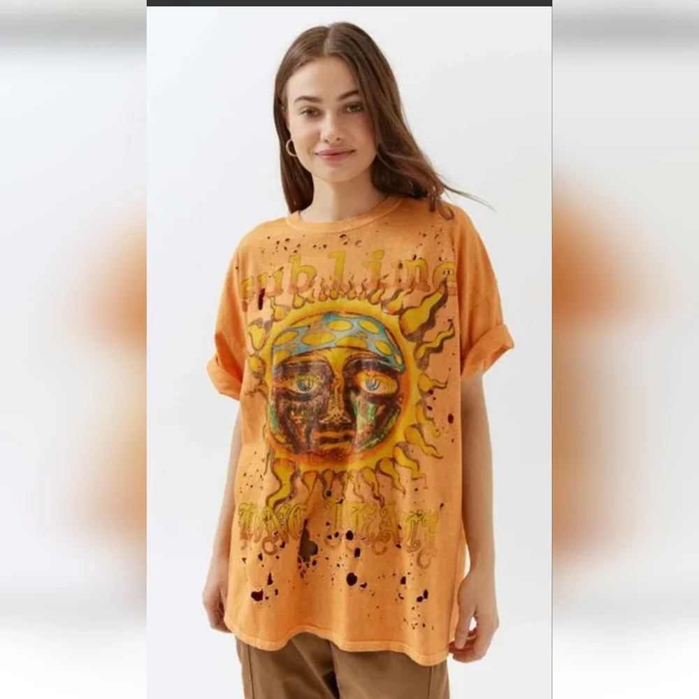 Urban Outfitters Women's X Sublime Distressed With Holes Oversized Tee T-Shirt - Picture 1 of 6